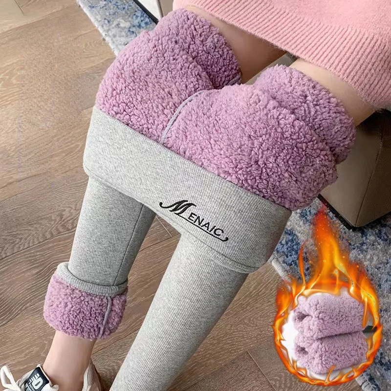 Gray Thick Leggings Women High Waist Warm Keep Pants Cotton Lamb Cloud Velvet Leggings Winter Thickened Outer Wear Woman Clothes