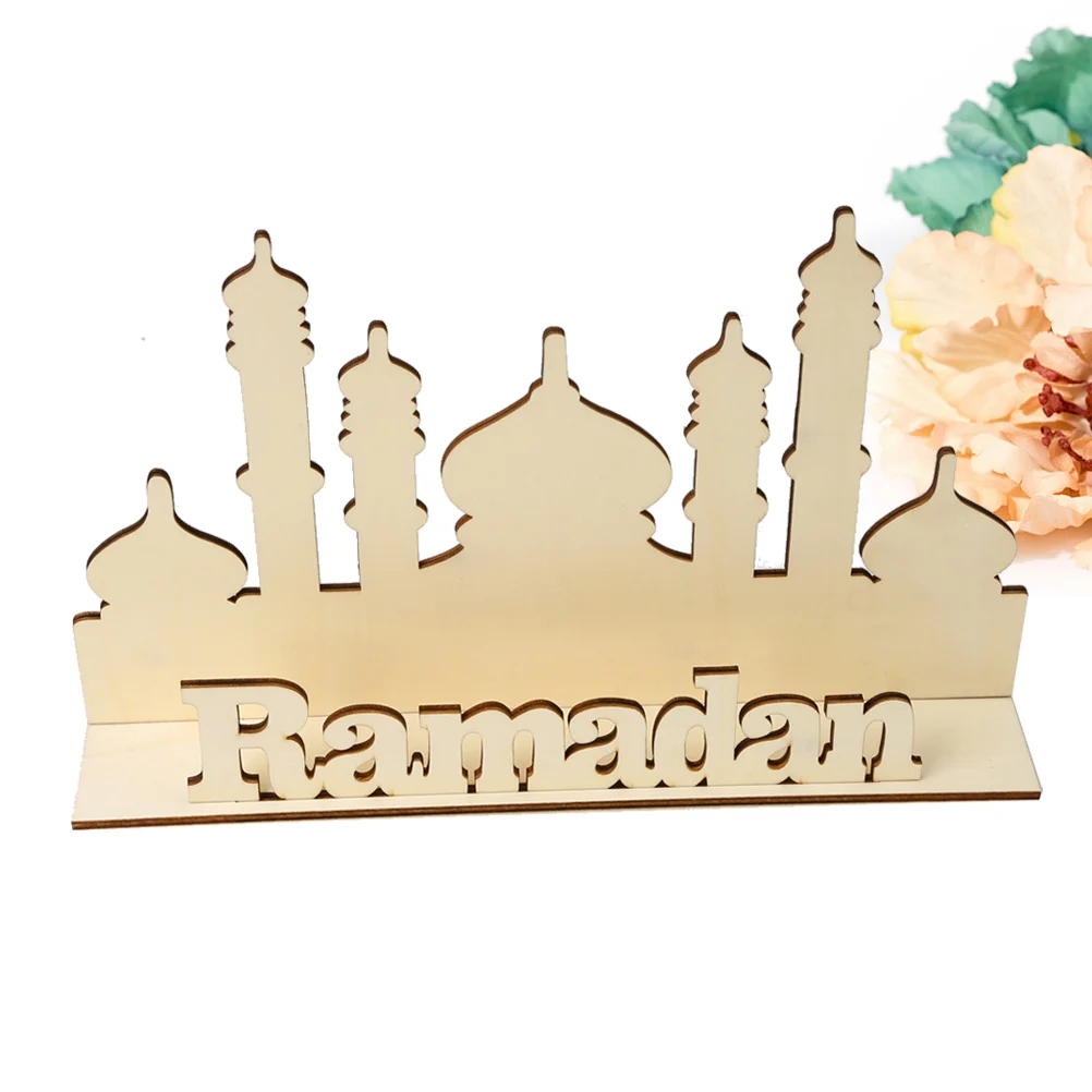 Decor Desktop Wooden Ornament Eid Sign Craft for Lesser Bairam Earth Tones -Fitr