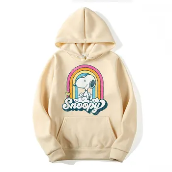 Snoopy Woodstock Retro Rainbow Cloud Mannen Hoodie Cartoon Mode Vrouwen Oversized Sweatshirt Tops Lente Herfst Paar Trui