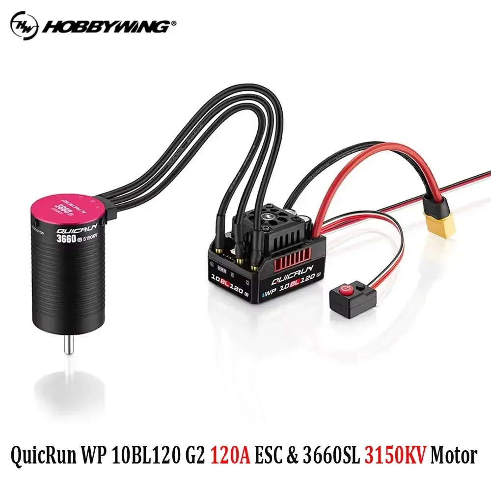 HobbyWing QuicRun WP 10BL120 G2 120A ESC + 3652/3660 G2 Borstelloze Motor Combo voor 1/10 RC Auto/Buggy Racing Accessoires