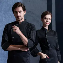 Abrigo de Chef negro para hombre y mujer, delantal de manga larga, chaqueta de Chef para verano, uniforme de Chef para restaurante, Hotel, ropa de cocina