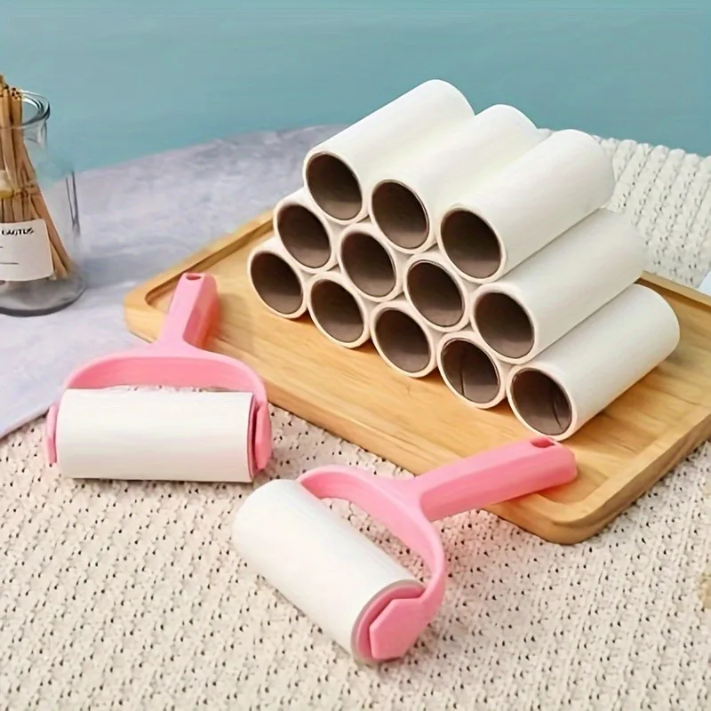 Rolo de papel de substituição, adesivo de poeira, escova de rolo de rasgo manual, removedor de pelos de roupas, alça durável, escova de rolo de remoção de pelos de animais de estimação