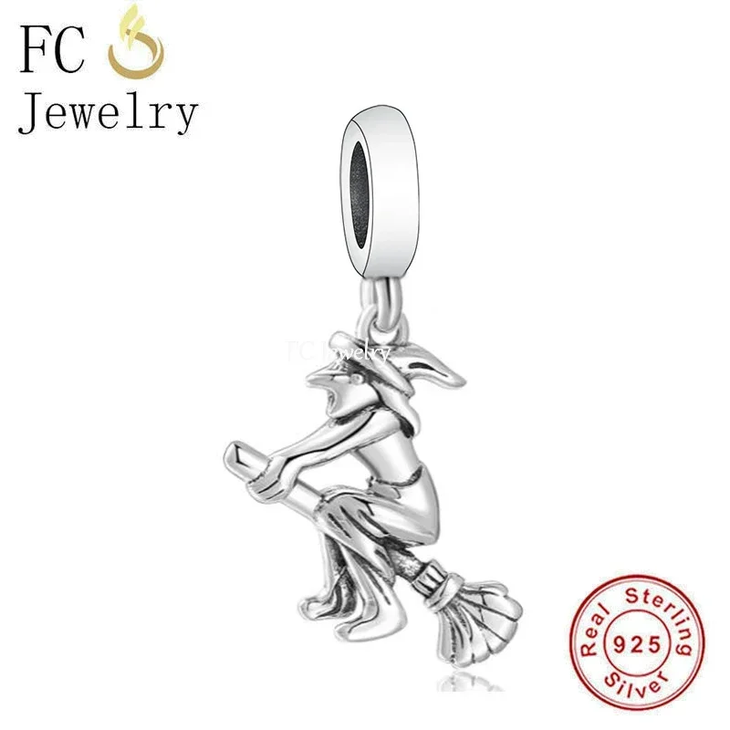 FC Jewelry Fit Original Charm Bracelet Authentic 925 Sterling Silver Witch and Broom Bead For Making Women Christmas Berloque