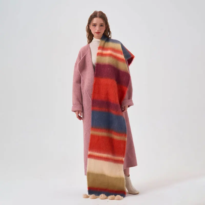 Autumn and winter color stitching stripes hand-hung ball thickened scarf cold neck