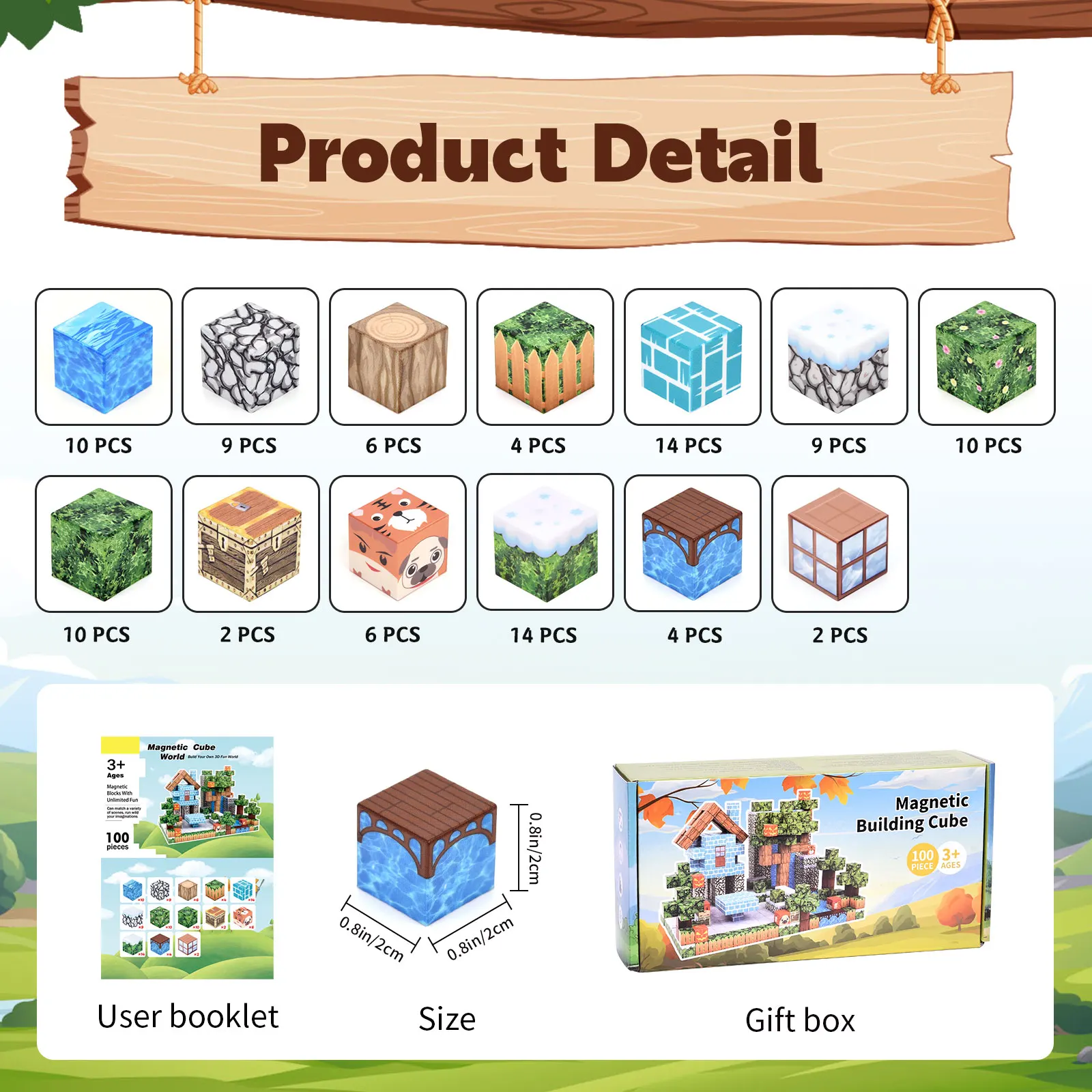 100個の磁気ビルディングブロック、磁気タイルでマグネットワールドを構築、STEM感覚玩具、幼児、子供、女の子、男の子向け、3歳以上