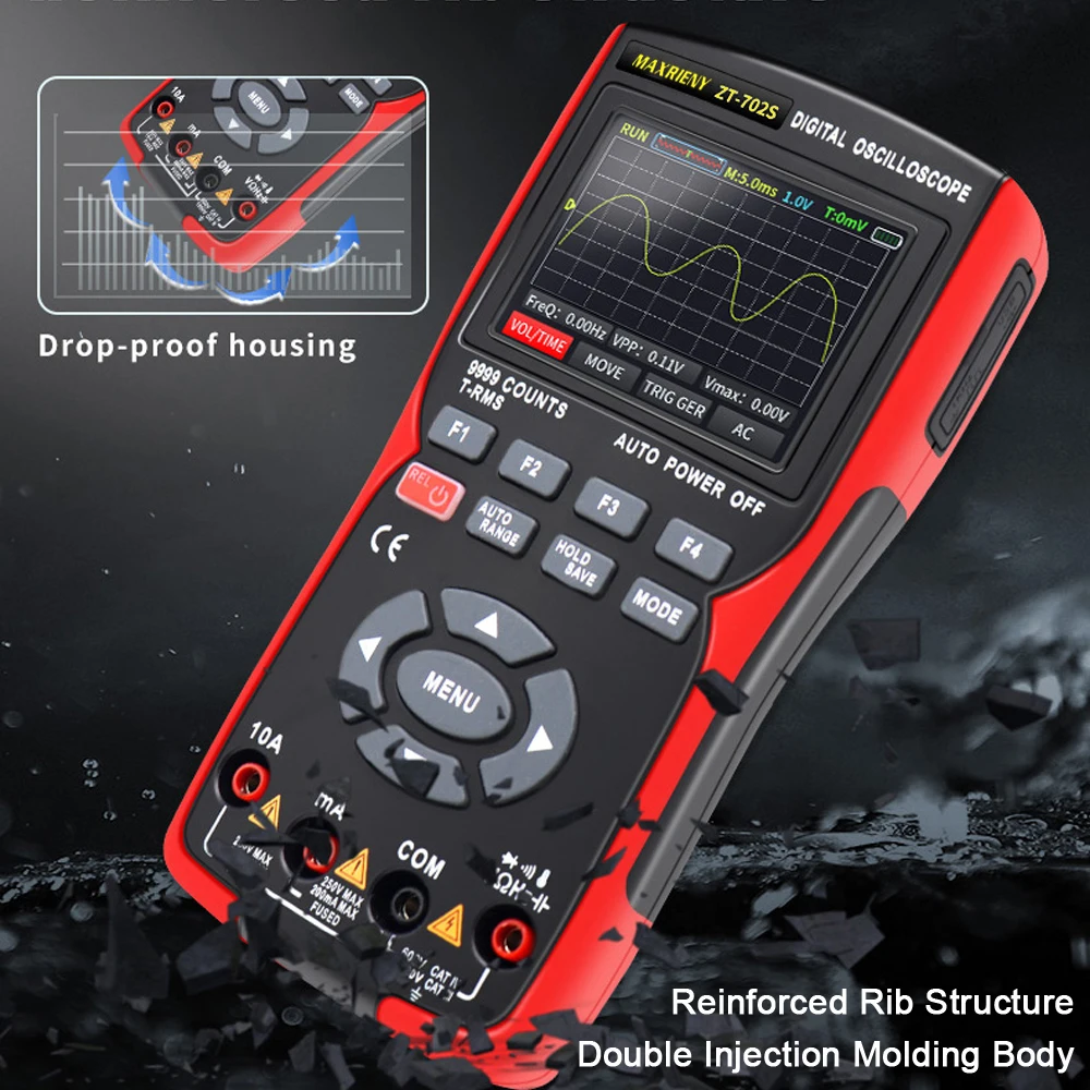 ZT702S Digital Oscilloscope Handheld Signal Generator 2.9-inch Color Screen Voltage Tool Professional Smart Oscilloscop