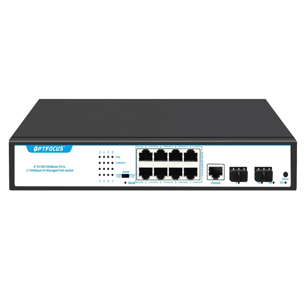 Optfocus 8+2 Uplink Port 10 Ports With 2 Sfp Gigabit Managed Poe Switch 48V For Cctv Security Ip s Connect To Nvr