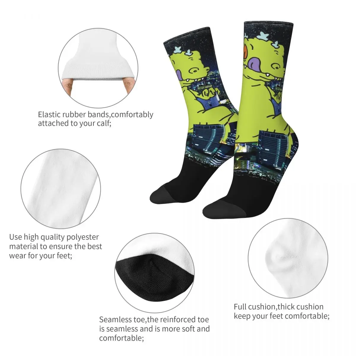 Autumn Winter Hip-hop Unisex Rugrat Reptar City Rampage Portrait Socks Non-slip Football Socks