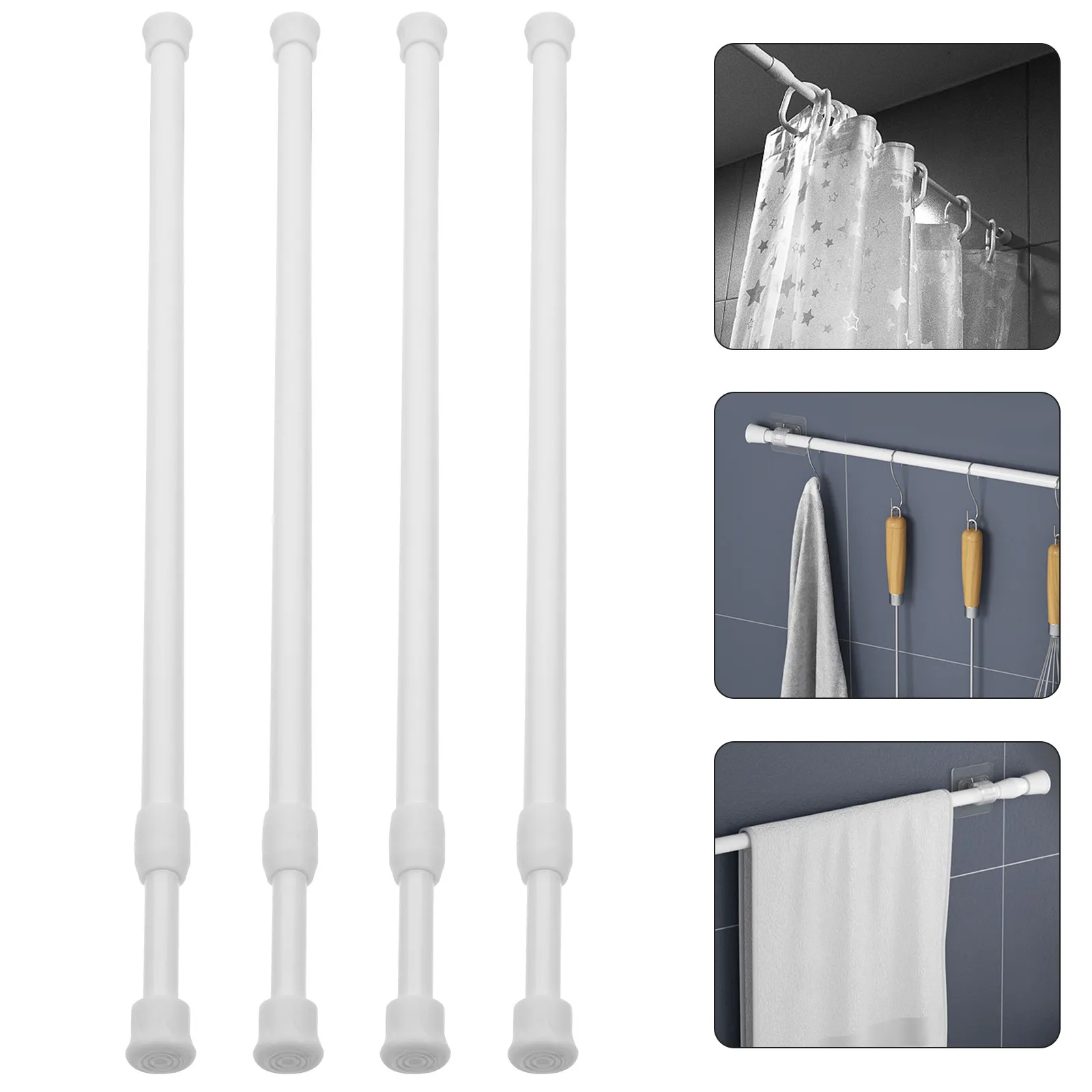 4Pcs Curtain Rod Extension Solid Adjustable Tension Rods Window Security Bars Non Slip Rubber Sliding Door Locks