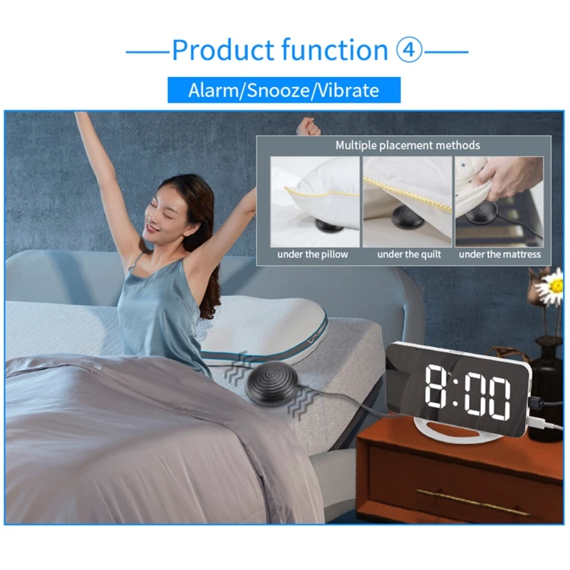 KX4B Vibrating Alarm Clock Super Loud Alarm Clock with Bed Shaker LED Digital Clock for Heavy Sleepers Hearing Impaired Deaf