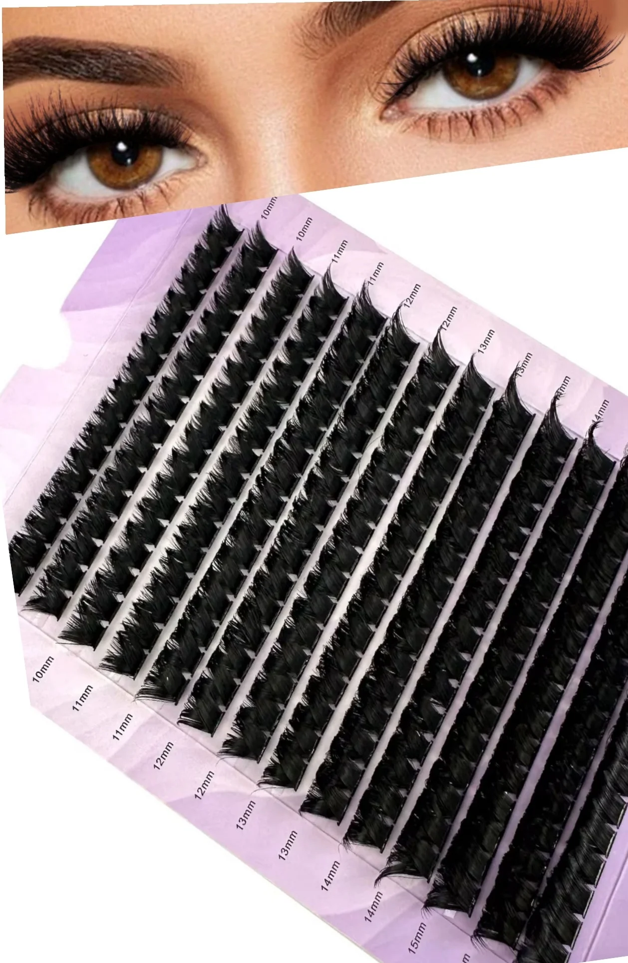 HFUTSWPPA 14 Rows 5D Fluffy Lash Clusters, DIY Faux Mink Individual Eyelash Extensions 0.07mm D Curl Dramatic Mixed Length 10‑16