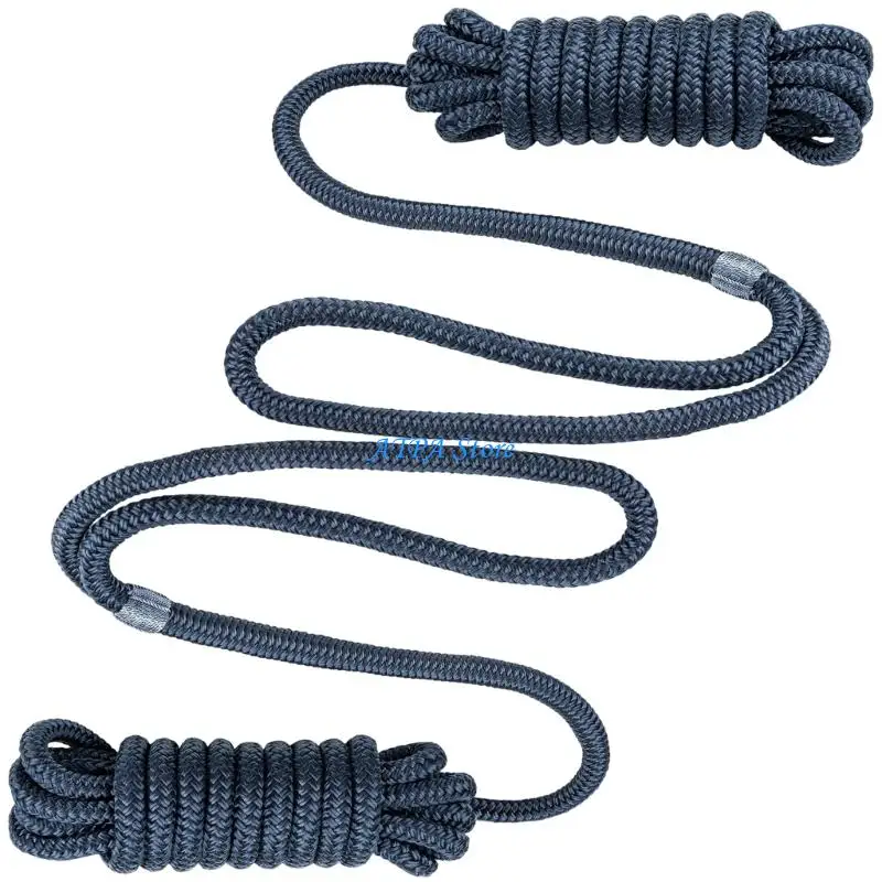 U13C Double Braided Saltwater Boat Ropes 2 Pack 9.5MM Nylon Mooring Lines 12000LB Tensile Strength Heat Sealed Ends For Long