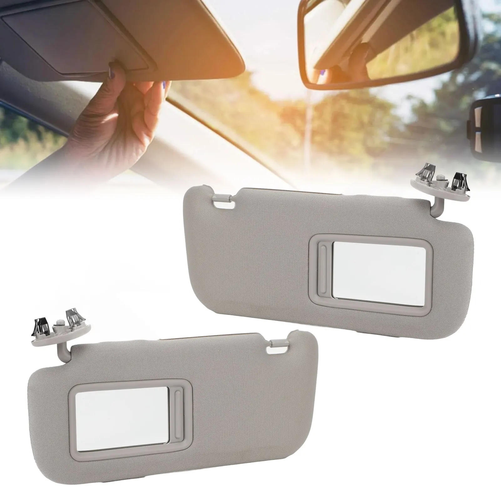 Car Sun Visor Easy Usage Anti Glare Grey UV  Sun Shielding Visor Mirror with Makeup Mirror for  2007 To 2013