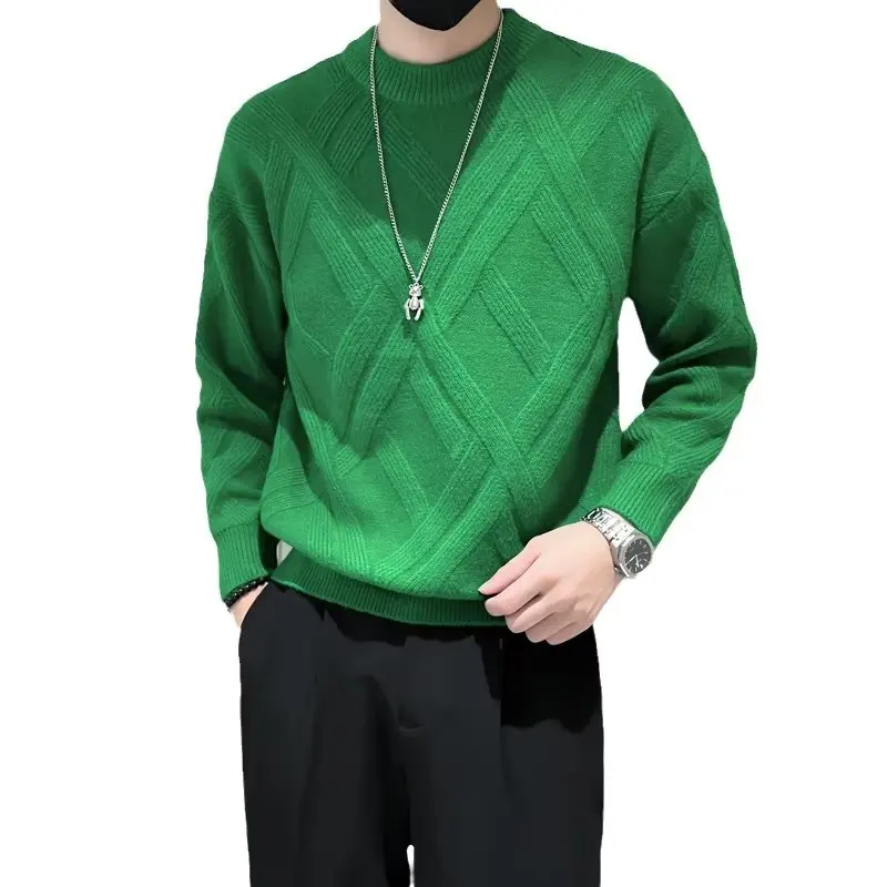 Suéter de Malha Masculino Estilo Americano com Padrão de Diamante, Manga Longa ssa, Gola Redonda, Casual e Confortável par...