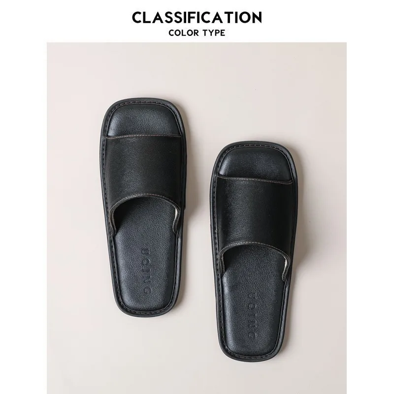 شبشب نسائي ترفيهي منزلي من جلد البقر مفتوح من الأمام صيفي للجنسين #2