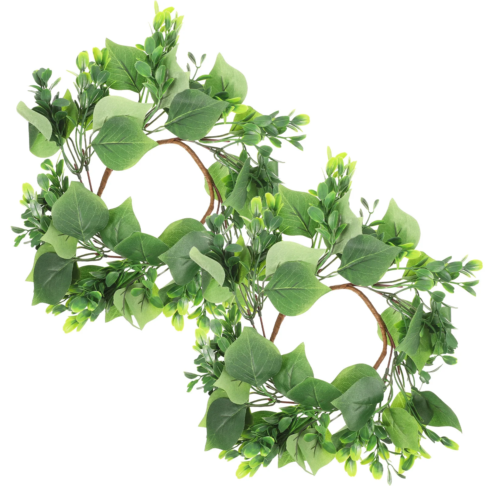 

2pcs Artificial Leaf Ring Fake Wreath For Table Decor Party Wedding Christmas Desktop Decoration Rings