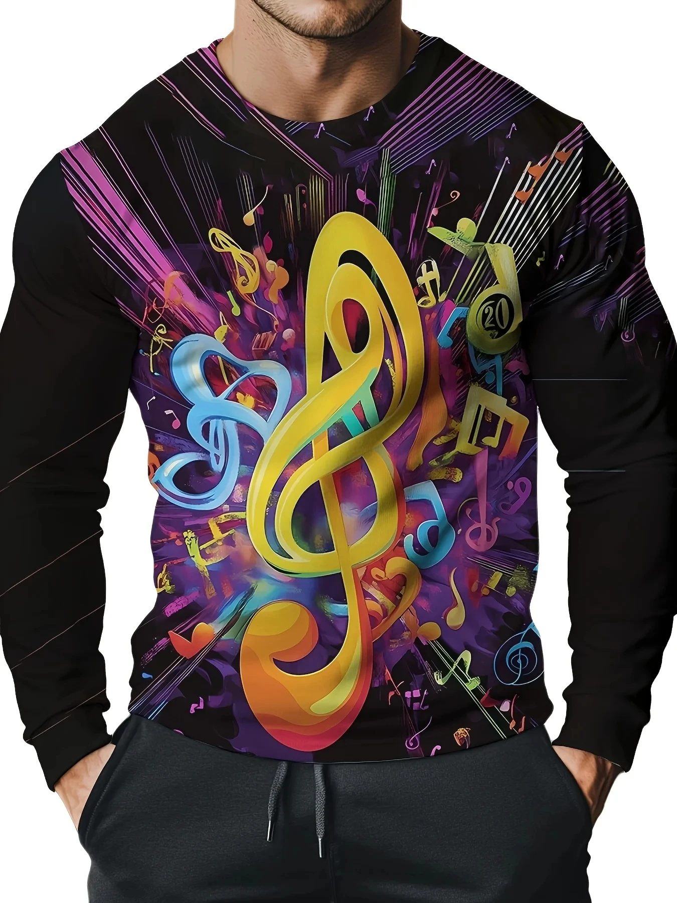 

2025 Men's Casual Comfort Fit Long Sleeve T-Shirt with 3D Carp Print - Breathable Polyester Blend,