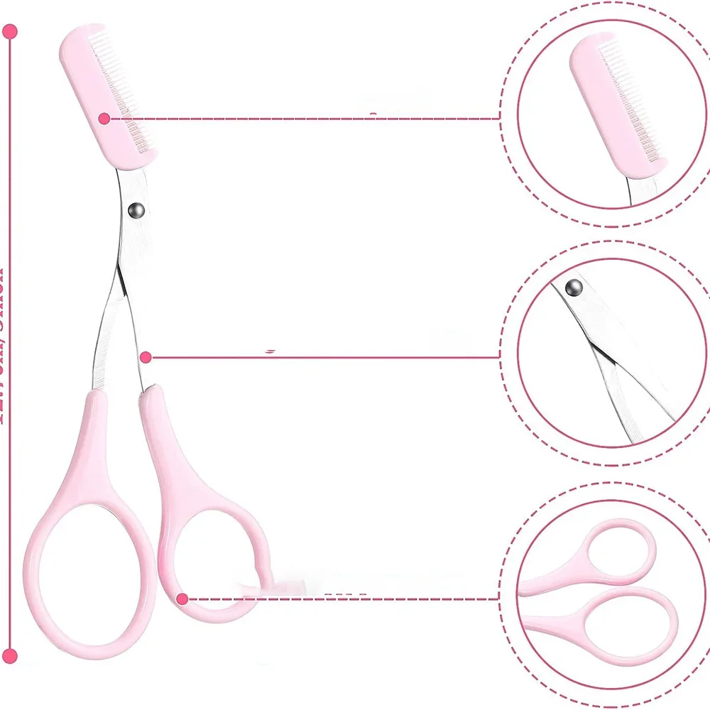 Recortador de cejas de acero inoxidable, 3 colores, tijeras con peine, recortador de cejas profesional, raspador, herramienta de cuidado facial para principiantes, 1 ud.