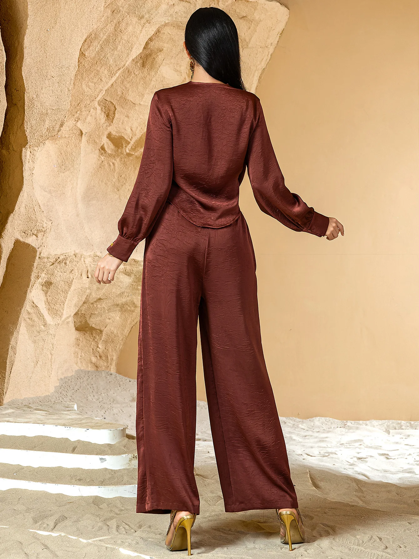 UNI 2025 nouvelles femmes Satin hauts pantalons costumes correspondant ensemble Abaya Islam vêtements ensembles musulmans turquie musulmans Femme