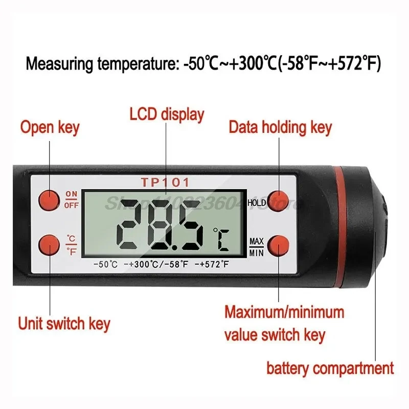 Electronic Thermometer Food Kitchen Oil Thermometer Electron Probe Liquid BBQ Baking Digital Display Temperature Pen Meter TP101