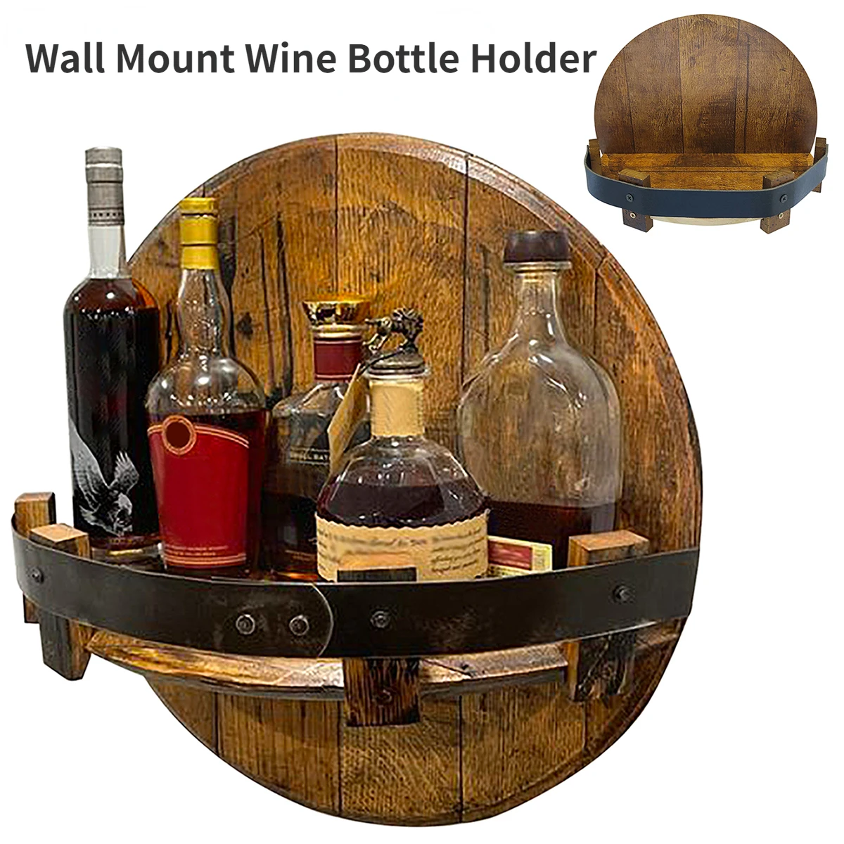 

Wooden Wall Mount Wine Bottle Holder Whiskey Bottle Rack Vintage Bourbon Floating Wall Shelves Wooden Stand Wall Mounted