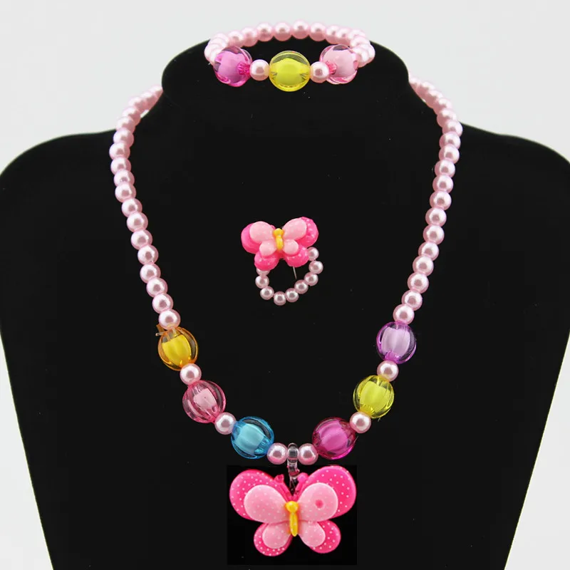 1 Set Lovely Imitation Pearl Beaded Charming Butterfly Necklace Bracelets Kids Baby Girls Jewelry Set Children Gift