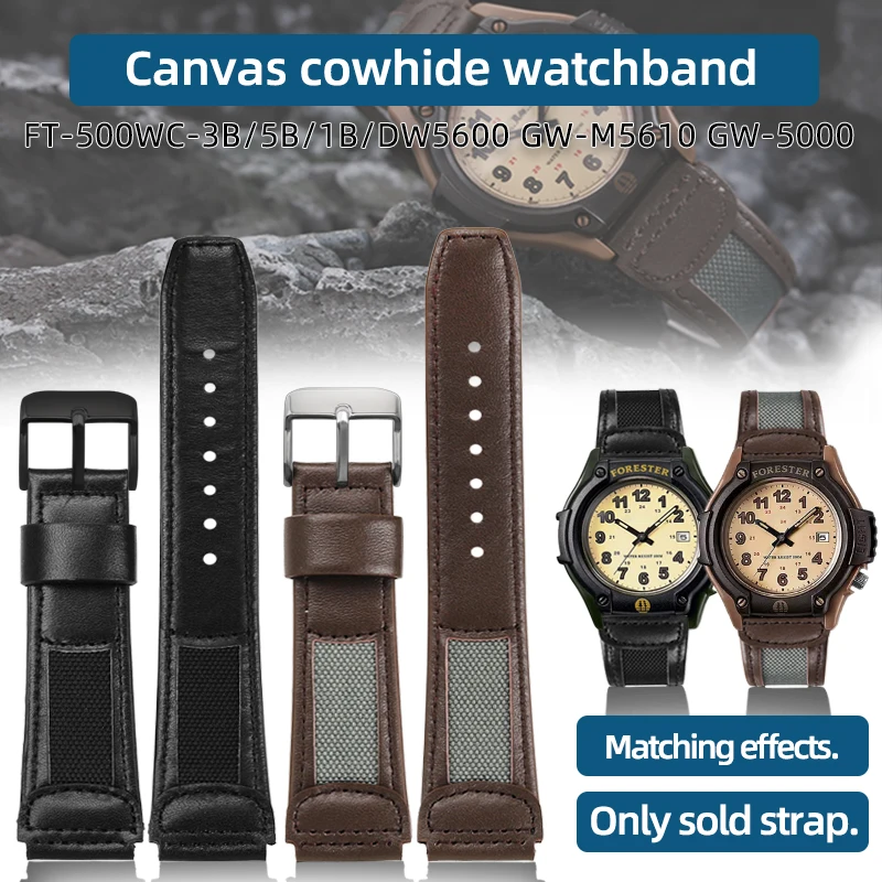 For Casio G-Shock FT-500WC/DW5600 GW-M5610 GW-5000 series canvas+cowhide Strap Sports Men's WatchBand Bracelet 19mm 16mm