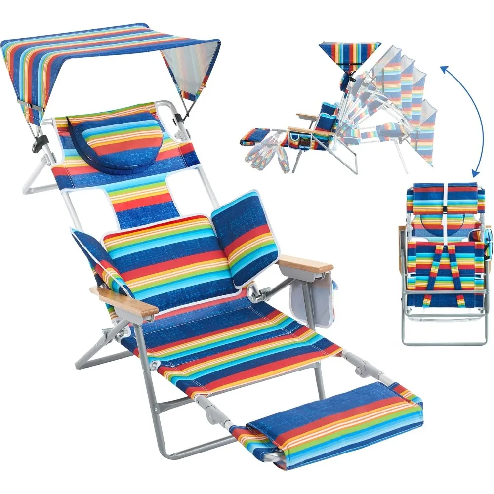 

Oversized Heavy Duty Backpack Beach Chair with Sun Canopy, Reclining Lounge Chair Tanning Chair with Face Hole