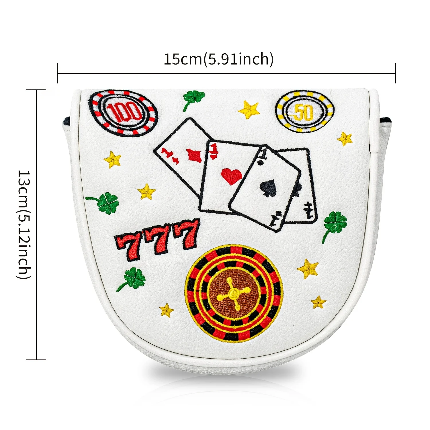 1pc Playing Card Pattern Golf Club Head Cover, Semi-Circular Mallet Golf Putter Cover, PU Material Putter Cover with Embroidery image 6