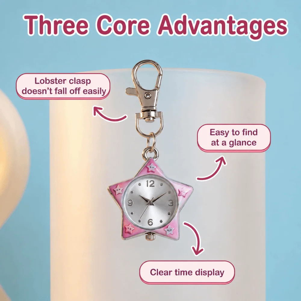 Durable Star Shaped Star Keychain Watch Pentagram Design Portable Pocket Watch Key Ring Watch Bag Pendant