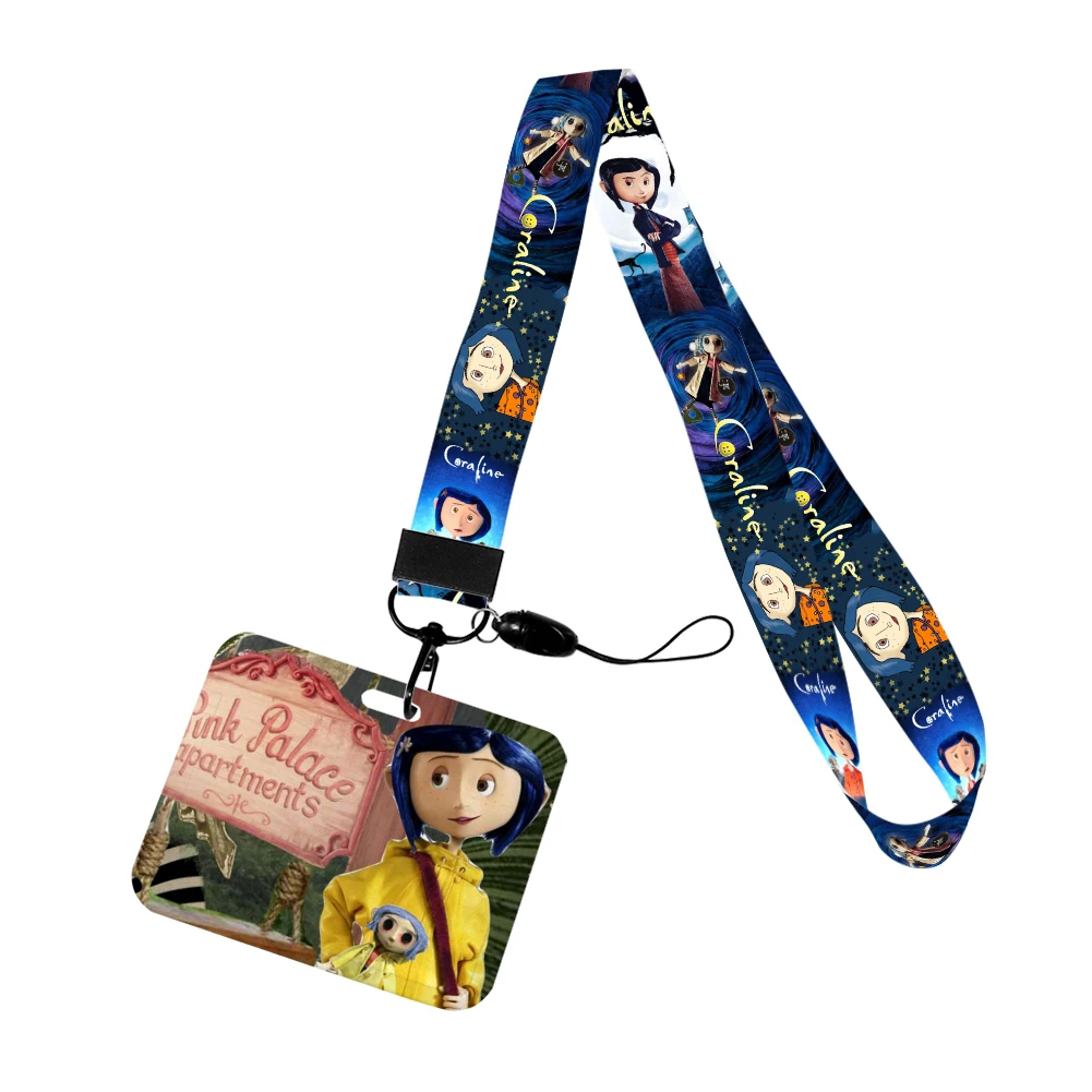 Coraline Movie portacarte orizzontale studente appeso al collo cordino per telefono Subway Access Card Badge accessori regalo