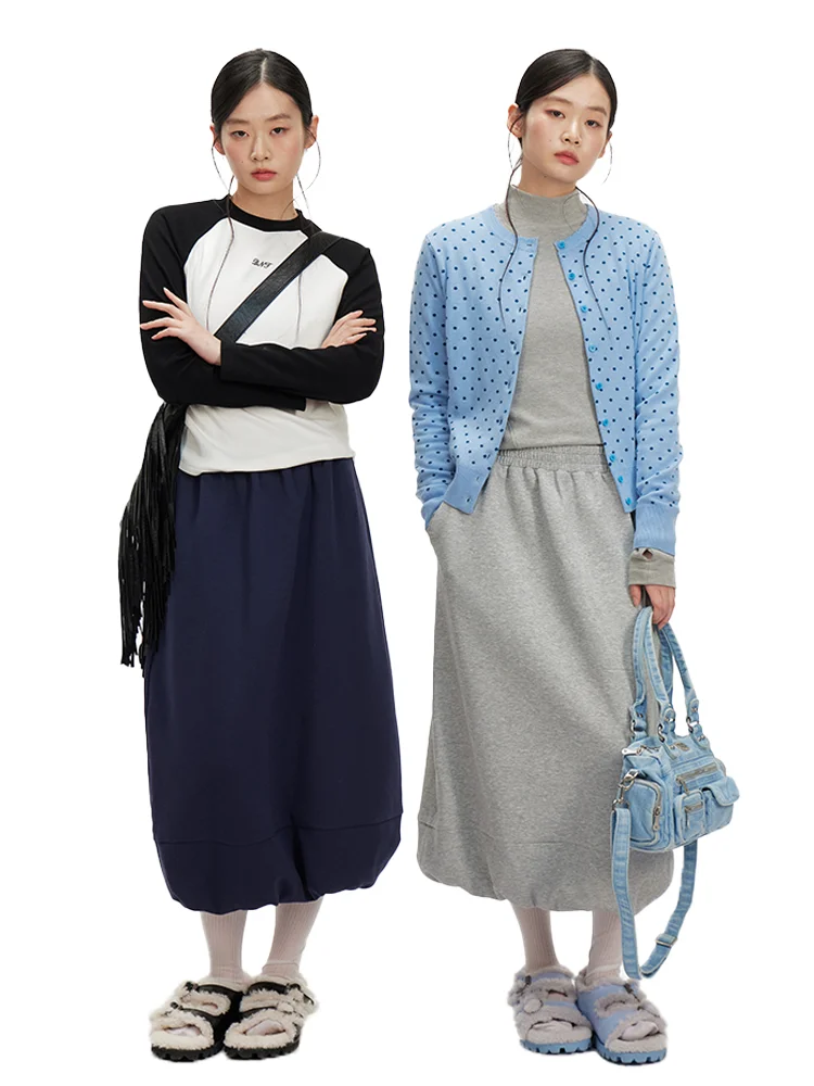 

Юбка DNT однотонная, повседневная, миди, с эластичным поясом, весна 2026, новая коллекция, женская юбка с высокой талией