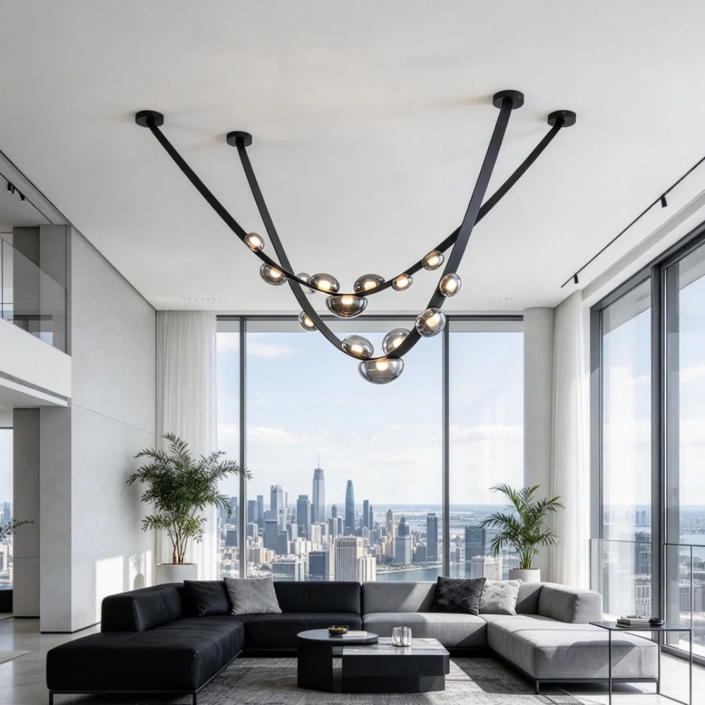 Black Chandeliers for high Ceilings Duplex Building Large Chandelier Living Room Villa Modern Minimalist Staircase Chandelier