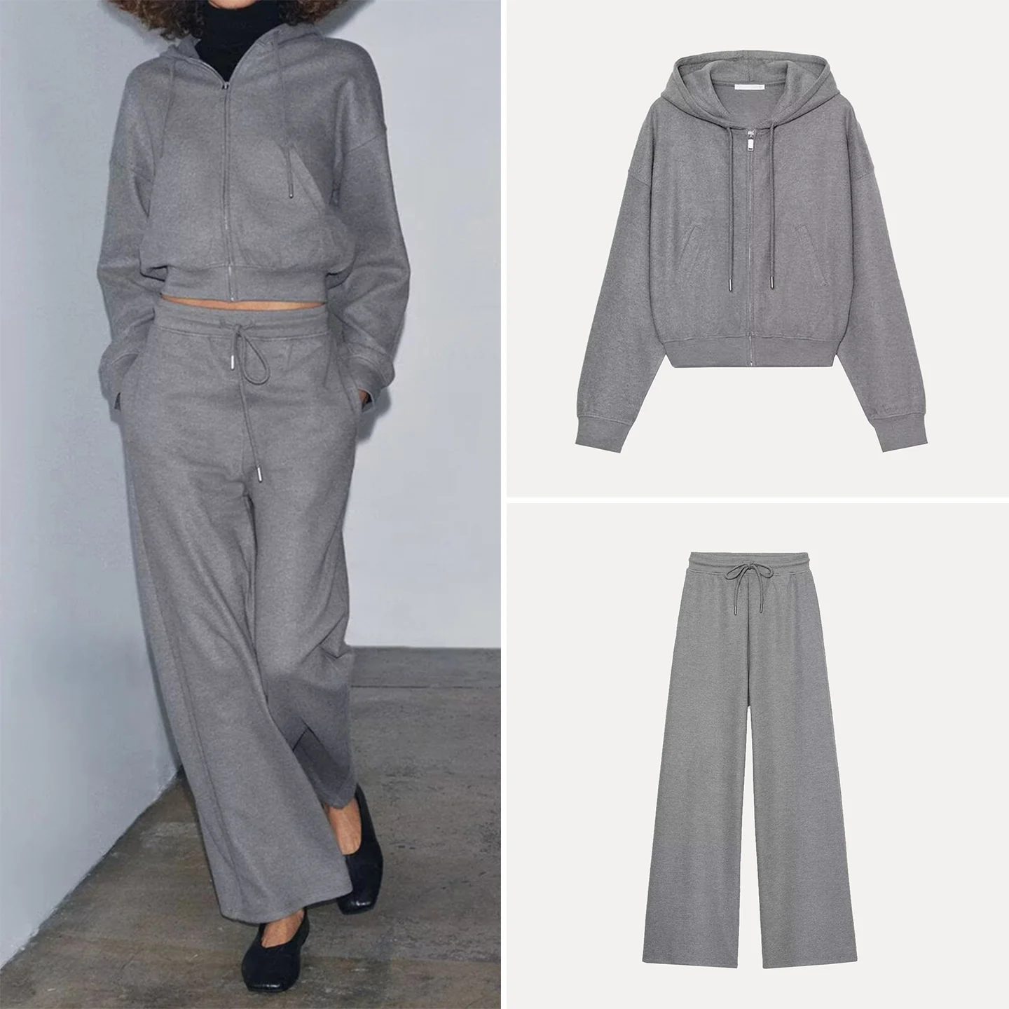 

Z Soft Hat, толстовка и прямые брюки, женский комплект Faion, осень 2021, длинные брюки све с высокой талией