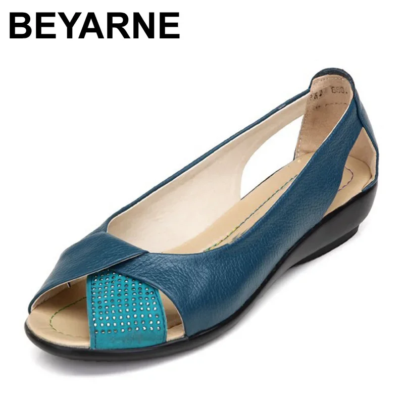 BEYARNE Plus size 35-43 genuine leather shoes open toe women platform sandals mocassin sapatilhas sandalias sapatos femininos