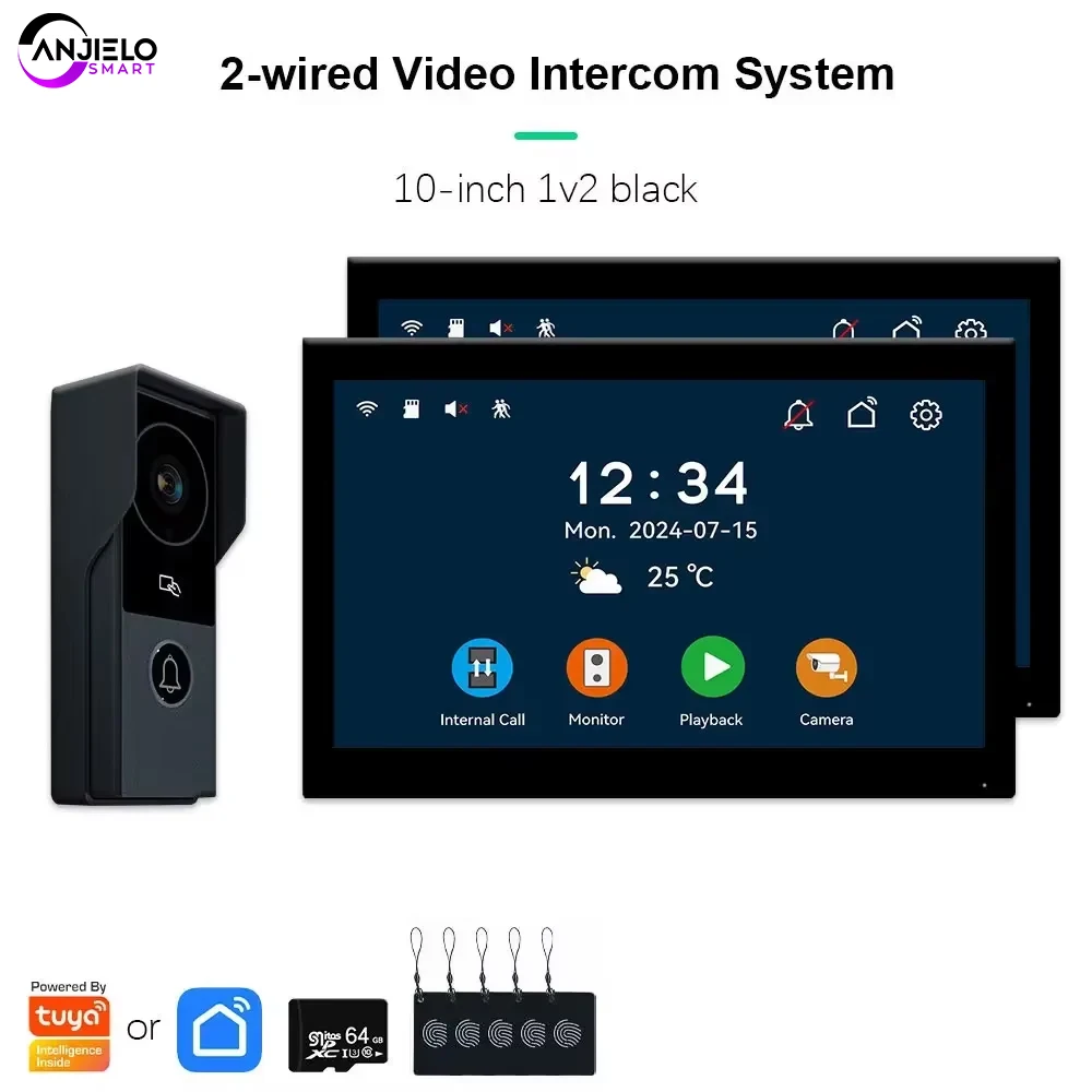 ANJIELO Tuya Smart 1080P2 Wire Visiophone Doorbell Video Intercom SystemHome Metal DoorPhone Support IP Camera Safety protection