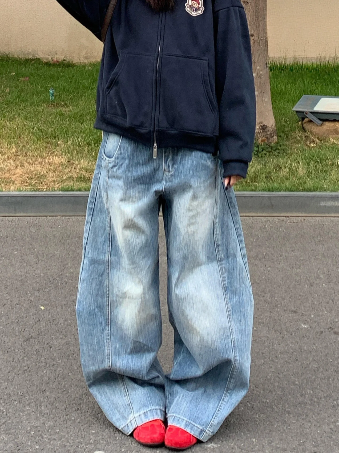 

plus Size Denim Jeans Women Winter New Small Figure Slim Pear ape High Waist Loose Wide Leg Pants American Sle Waed Outfit