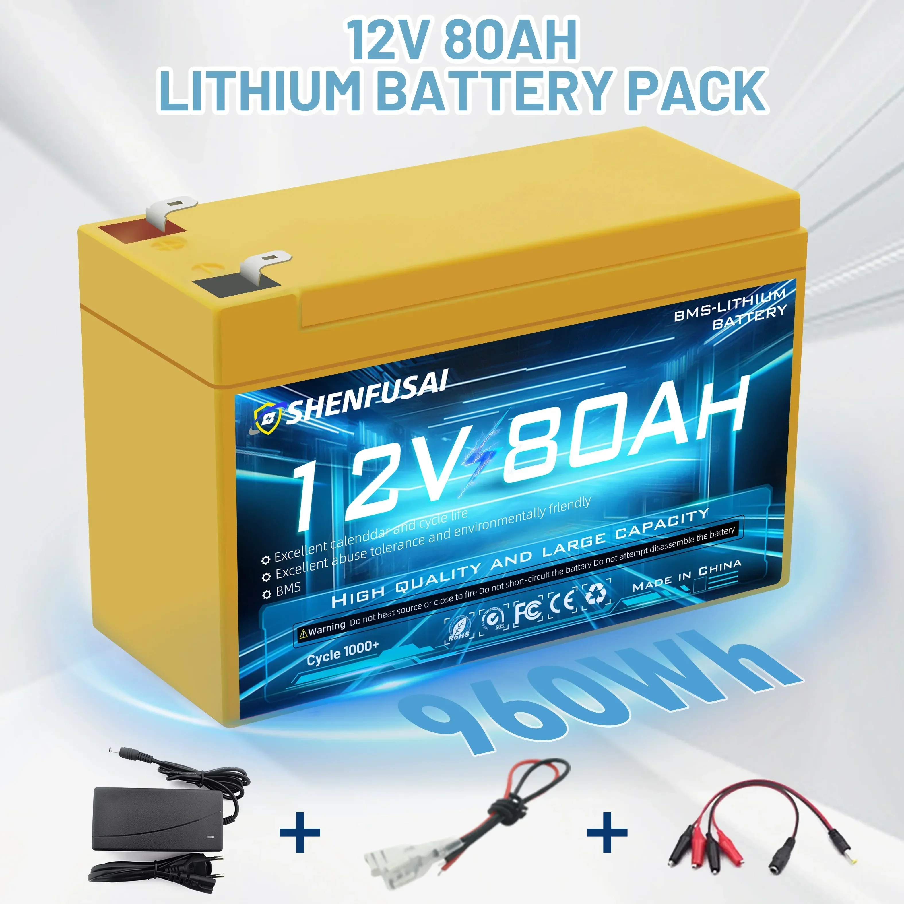 18650 Battery12V 80Ah Li Ion Upgraded Lithium Battery Pack 100Ah/80Ah Built-in BMS 30A High Current For solar cells