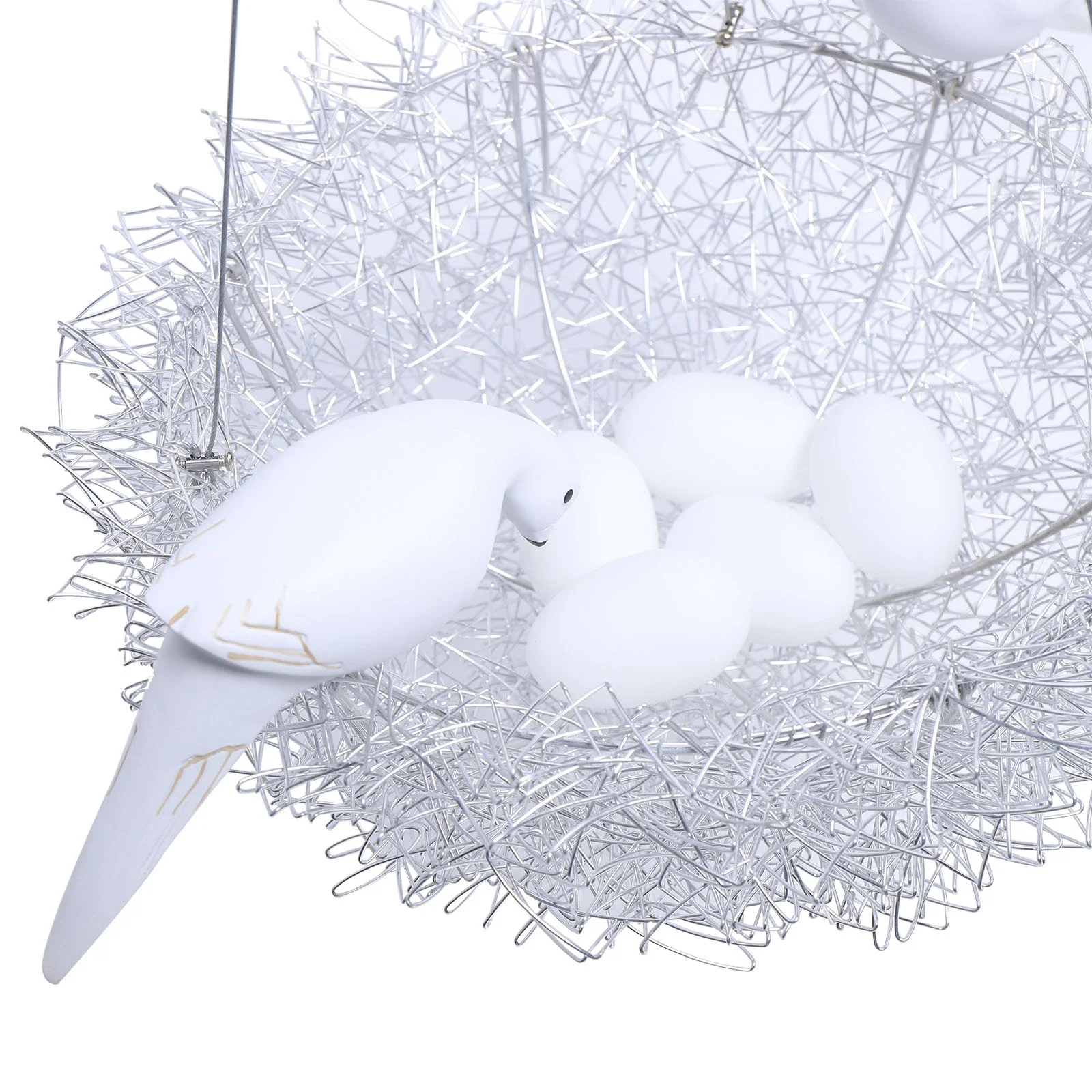 Iluminação pendente moderna, luminária LED em forma de pássaro com comprimento de cabo ajustável, adequada para sala de estar, quarto, estudo, prata