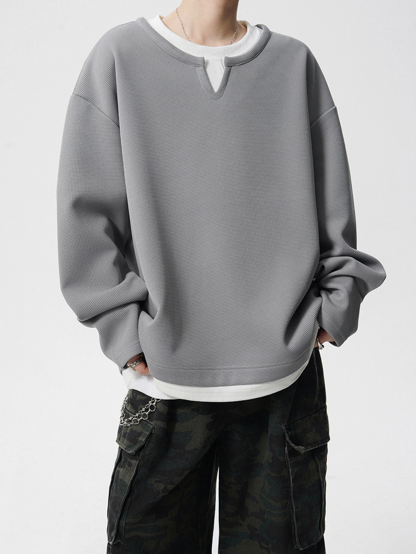 

Мужская свободная толстовка с круглым вырезом, весенне-осенняя, спортивная, винтажная, базовая, повседневная, длинный рукав, из полиэфирного волокна