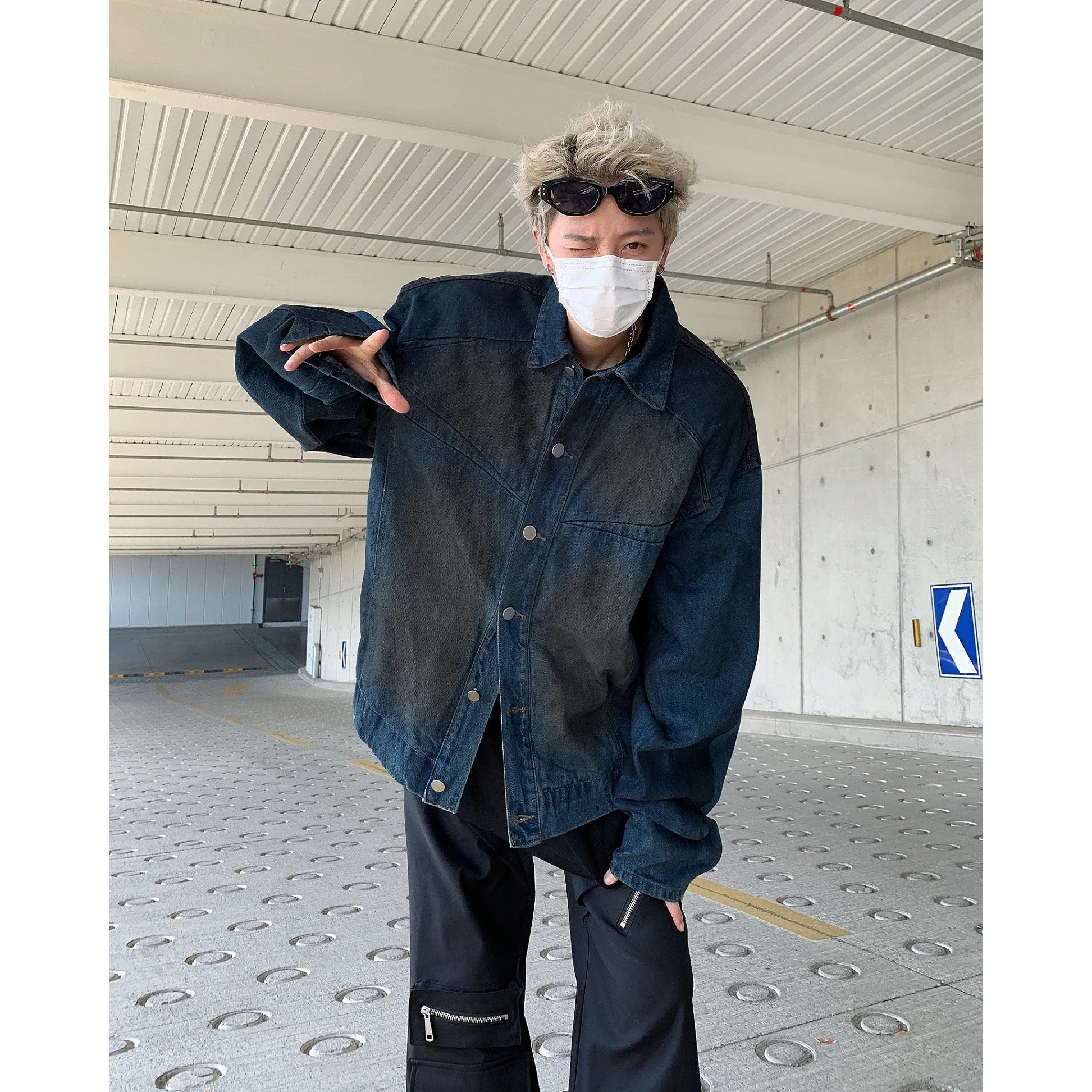 

American Sle Trendy Men's Denim Jaet Spring Autumn New High-End Retro Cool Street Sle Jaet Loose Fit Button Decor