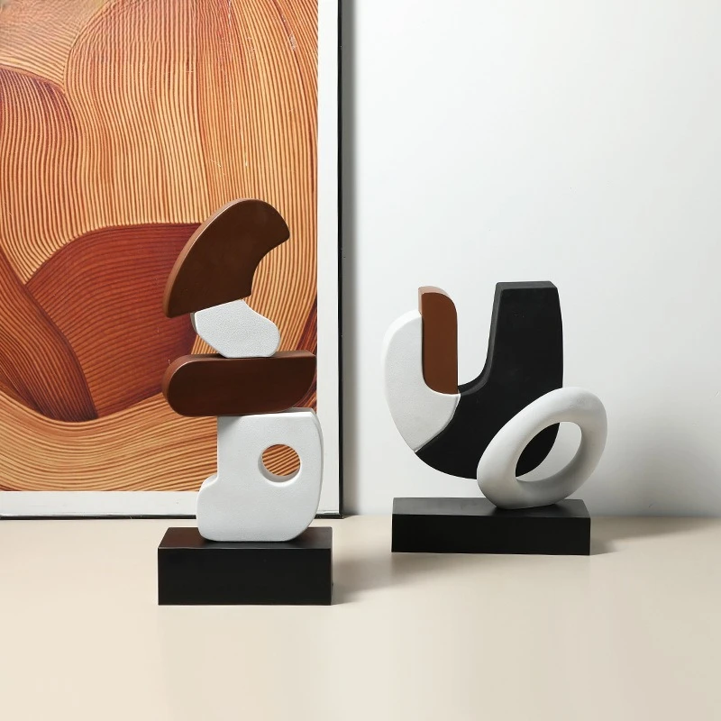 Modern, abstract art color matching wood grain sculpture, entrance decorative cabinet, creative home decoration
