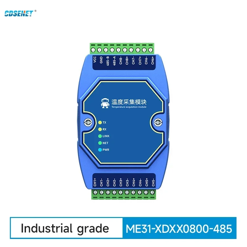 8-Way RS485 Temperature Acquisition Module CDSENT ME31-XDXX0800-485 PT100 RTD High Precision Module Support Modbus DC 8~28V