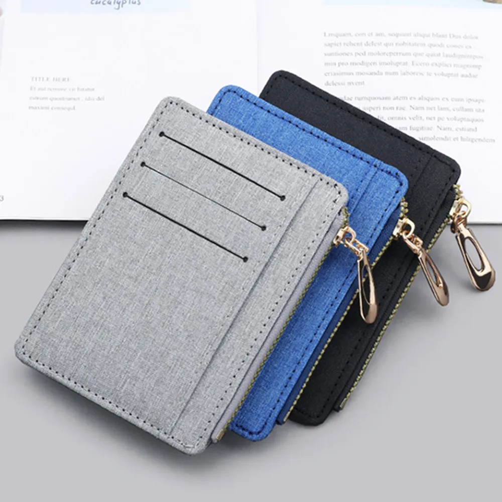 Multi-Slot Card Bag Men's Slim Small Card Holder Casual Canvas Small Zipper Coin Purses Male Credit ID Card Storage Handbag