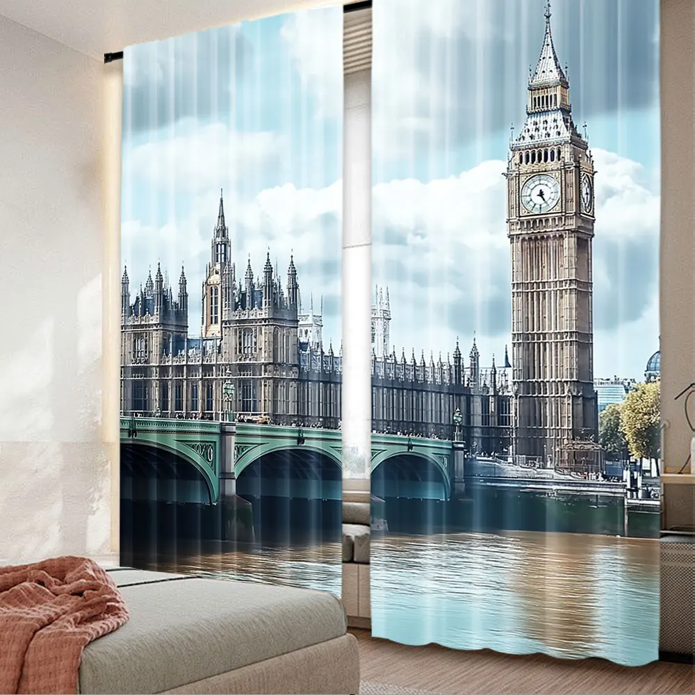 2Pcs London Landmarks Curtain Big Ben St Paul'S Cathedral Women Men Living Room Dorm Apartment Bedroom Aesthetic B