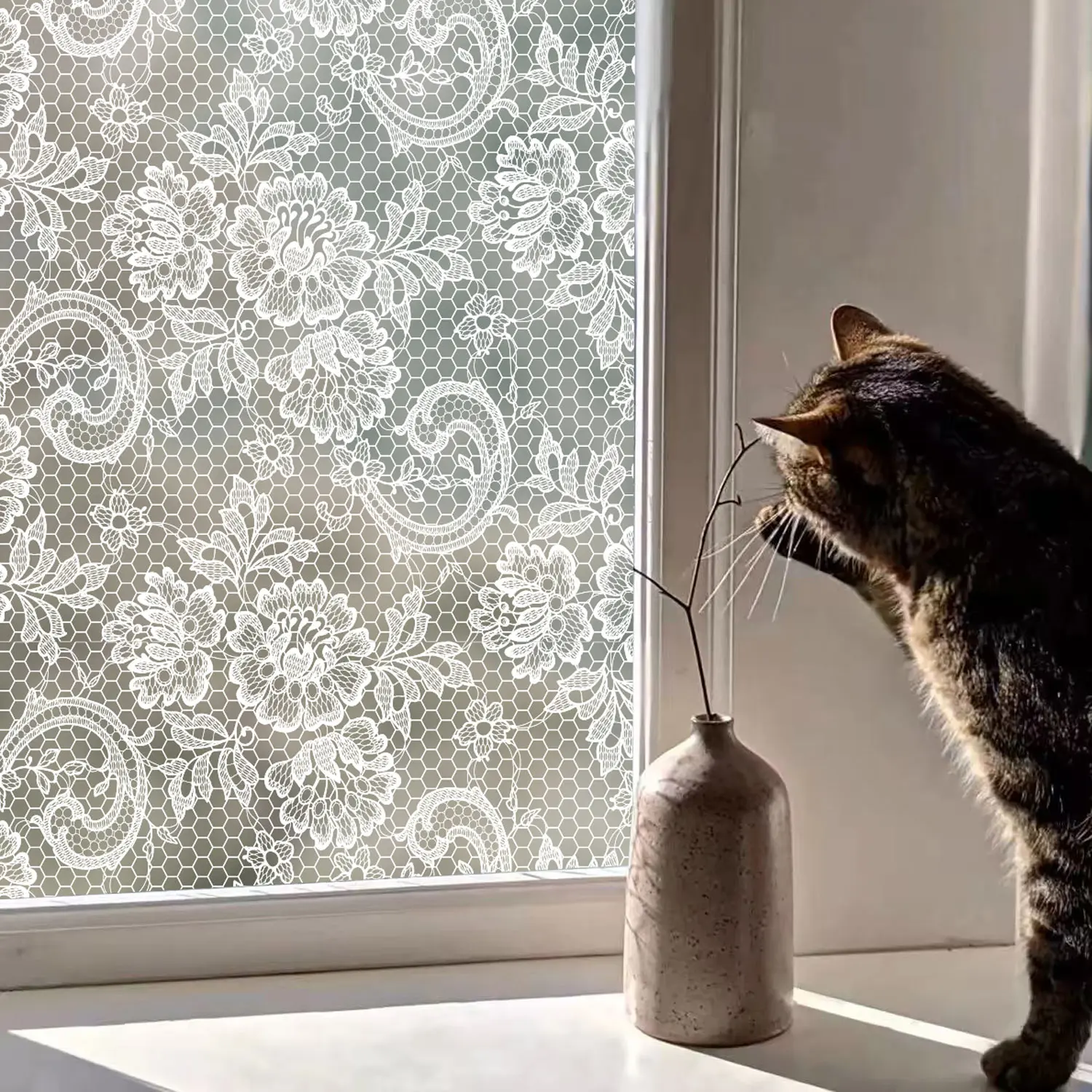 Sichtschutz-Design, weiße künstlerische Spitze, Glas-Fensteraufkleber, kein Geruch, wiederverwendbarer Glastür-Aufkleber, abnehmbares Dekor