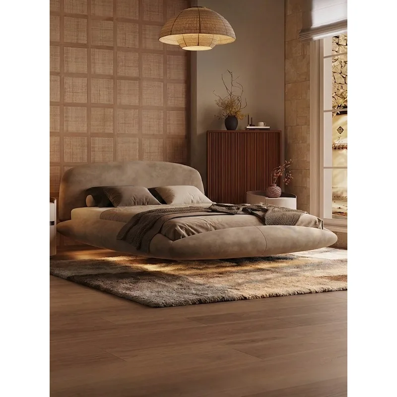 

Big fat bed matte fabric bed modern simple floor master bedroom suspension bed