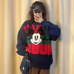 2024 New Disney Mickey Cartoon Lazy Style Pullovers Female Students Autumn/Winter Loose Thick Knitted Sweater Women Retro Tops