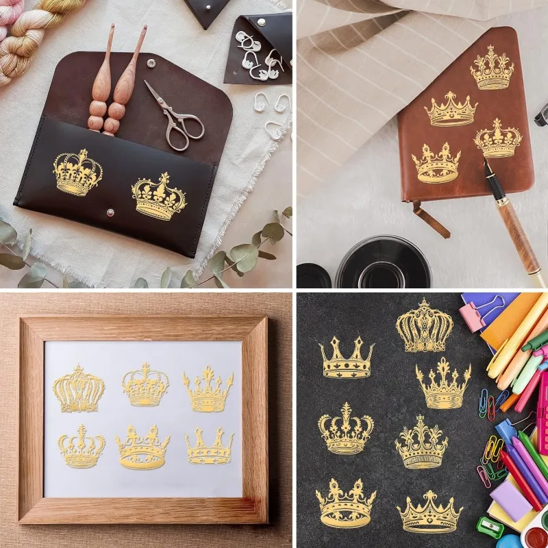 9pcs 1.6x1.6 Inch Crown Pattern Stickers Crown Metal Sticker Self Adhesive Gold Stickers Metal Gold Stickers for Scrapbooks
