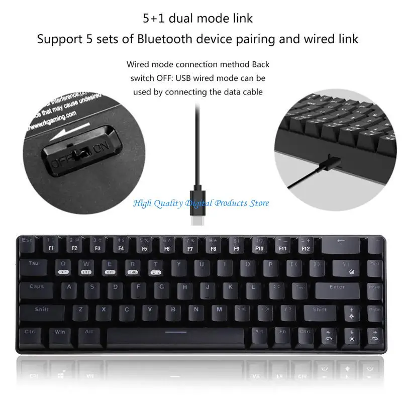 U2JE RF68 68- مفتاح ألعاب المفاتيح الميكانيكية BT اللاسلكي المحور الأزرق الخلفي 2-Shot